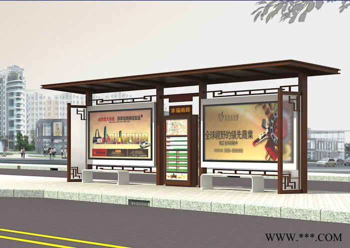 戶外太陽能候車亭 廠家定制款 公交站臺 仿古公交車站 廣告牌燈箱