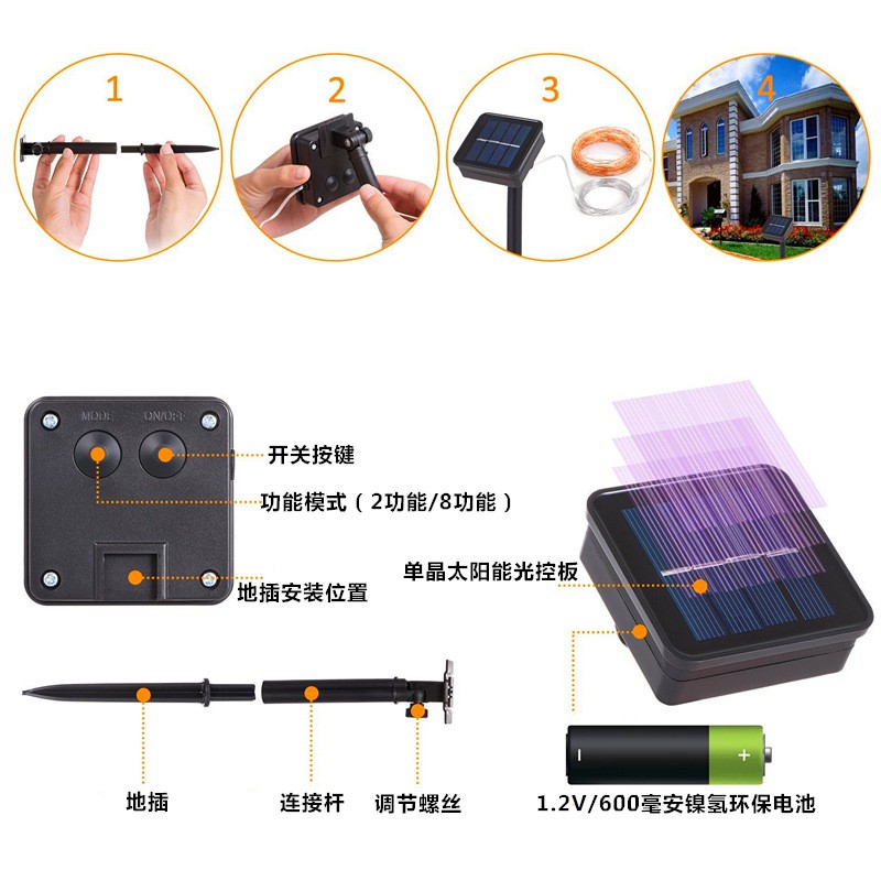 亞馬遜熱銷太陽能燈串8模式22米200LED節日戶外防水仙女圣誕彩燈