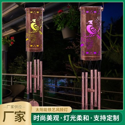 庭院草坪戶外景觀仿古投光燈 新款燈 太陽能鐵藝鏤空圓桶風鈴燈