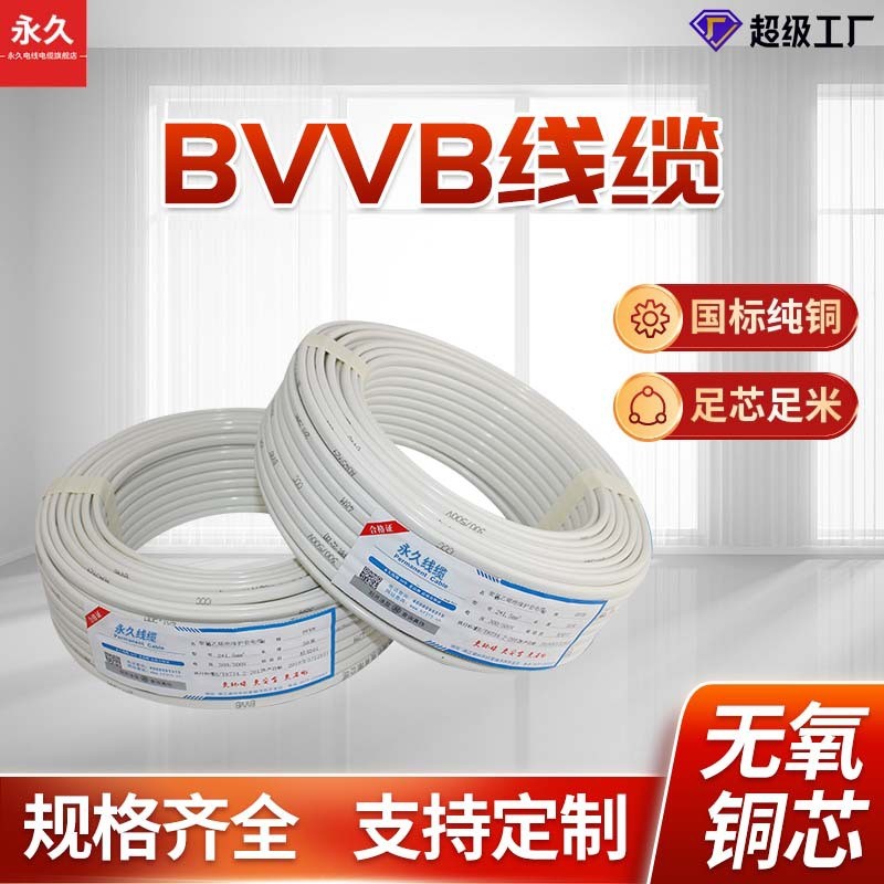 BVVB護套線國標兩芯三芯2.5/4平方銅芯電線家裝工程電 線硬護套線