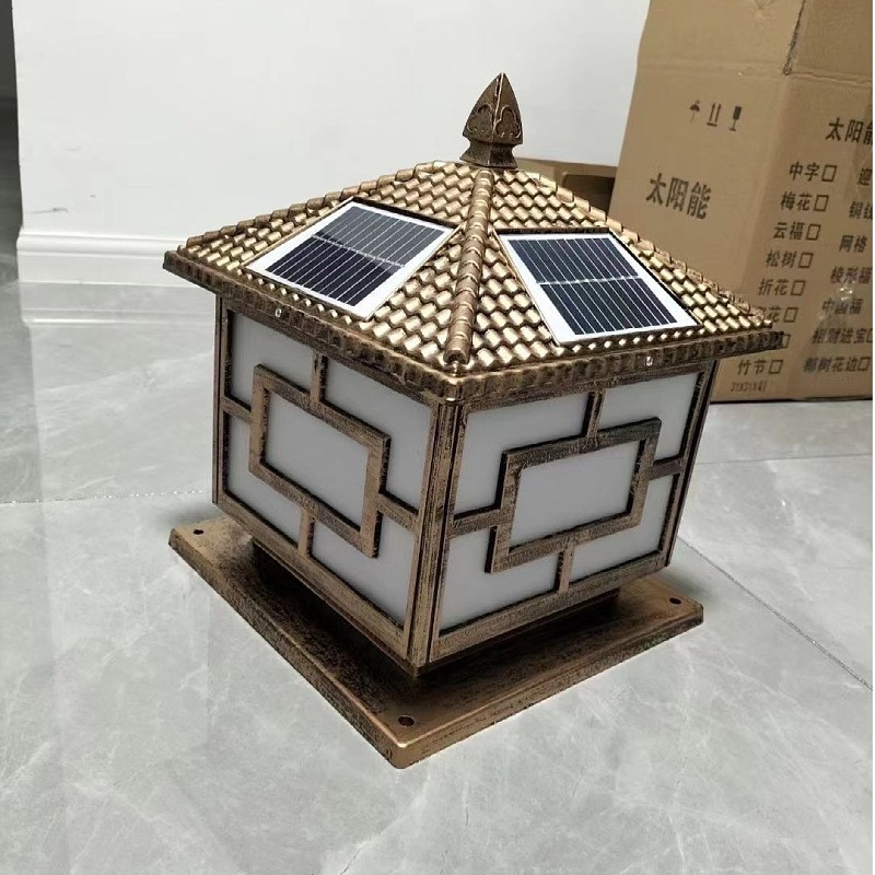 中式柱頭燈太陽(yáng)能市電兩用中字方形景觀(guān)LED燈別墅花園門(mén)頭圍墻燈