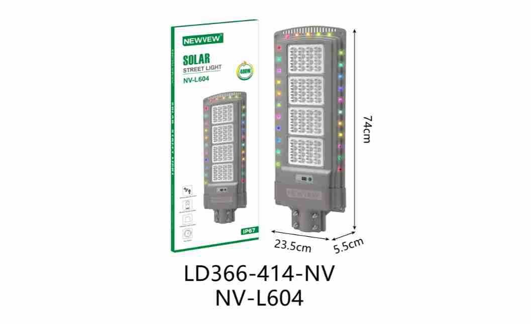 NEWVEW批發戶外照明高亮跨境IP65防水一體化太陽能路燈400W帶彩燈