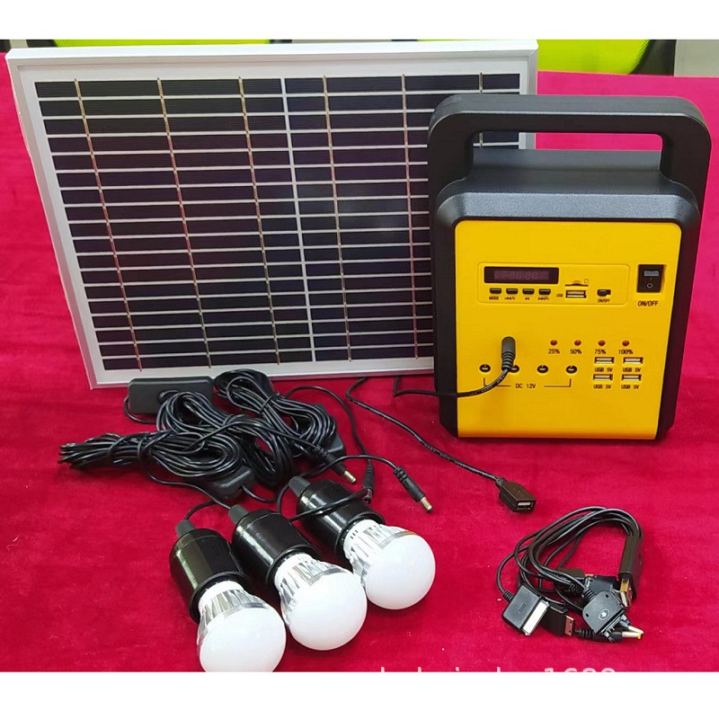 10W家用太陽能電池板發電小型系統照明燈擺地攤燈光伏發電設備機